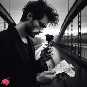 مردی که گل در دست دارد و ناراحت است